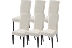 SearchI Jacquard Dining Room Chair Covers Set of 6, Stretch Kitchen Chair Covers Washable Parsons Chair Slipcover Removable Dining Chair Protectors for Hotel,Ceremony（Beige Floral Texture）