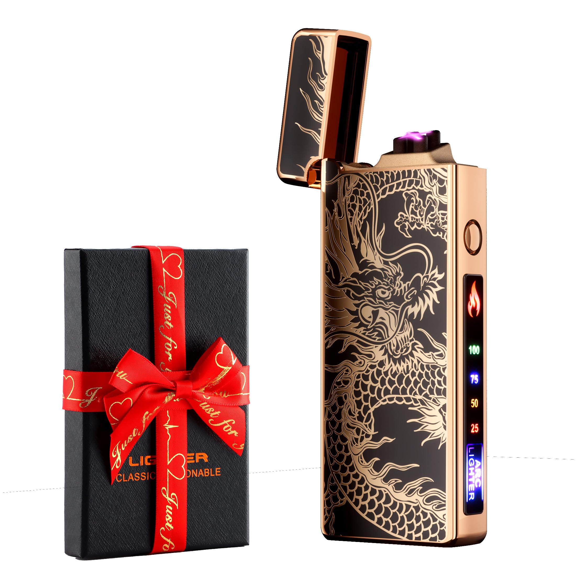 dachance Custom Personalized Cool Lighter Electric Gift Windproof USB Rechargeable Dual Arc for Camping Valentine's Day Gift (dragon) — image 1