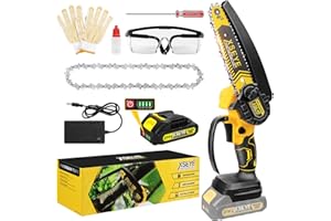 XSEYE Mini Chainsaw Cordless 6 Inch, Battery Powered Handheld Chain saws with 21V 2.0Ah Battery & Charger, Small Electric Saw for Wood Tree Cut Gardening Tools, Dad Birthday Gifts for Men Christmas