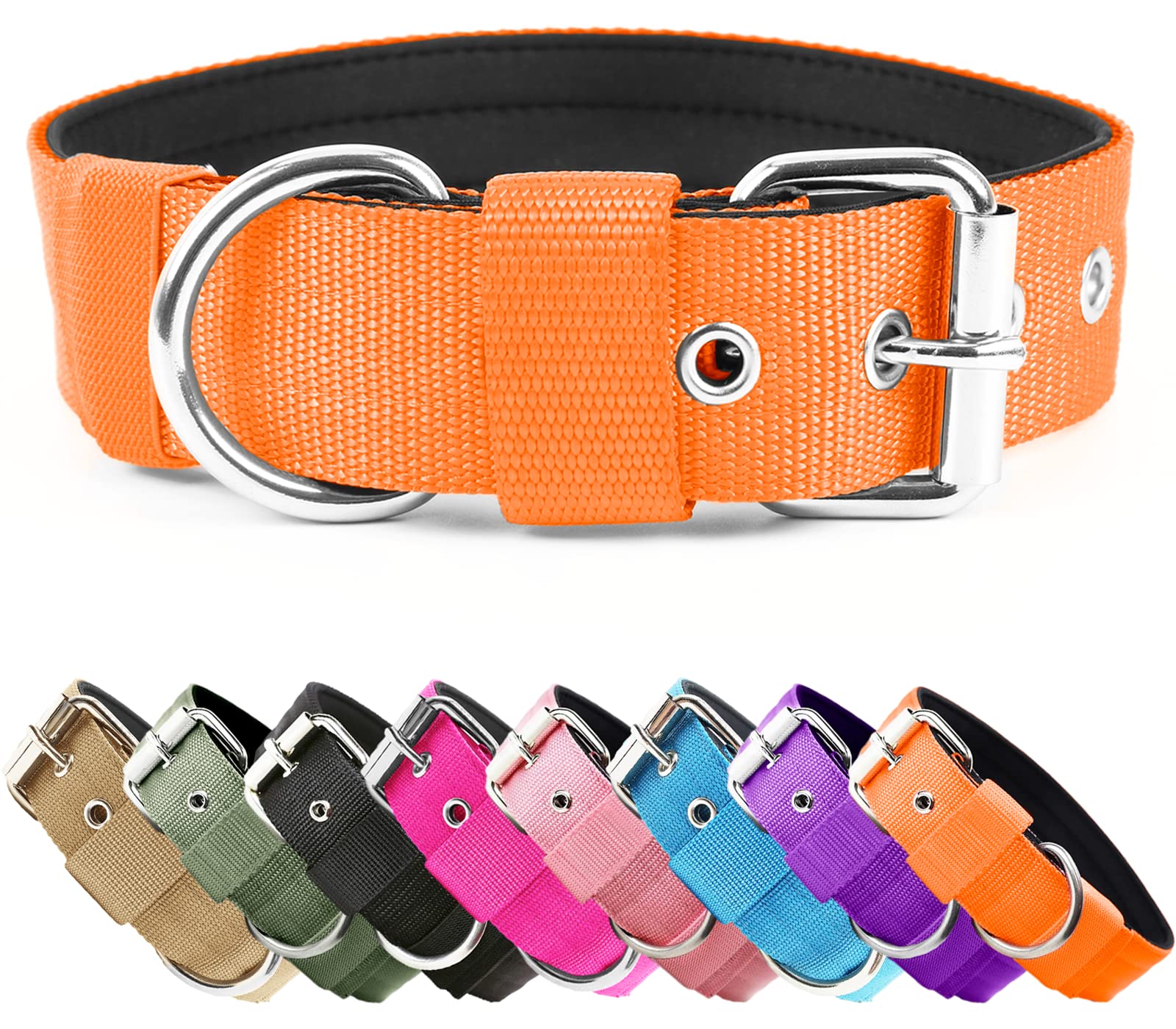 Heavy Duty Tactical Dog Collar - 1.5" Width Military Durable Thick Nylon with Adjustable Metal Buckle Working Training K9 Collar for Small Medium Large Dogs Orange L