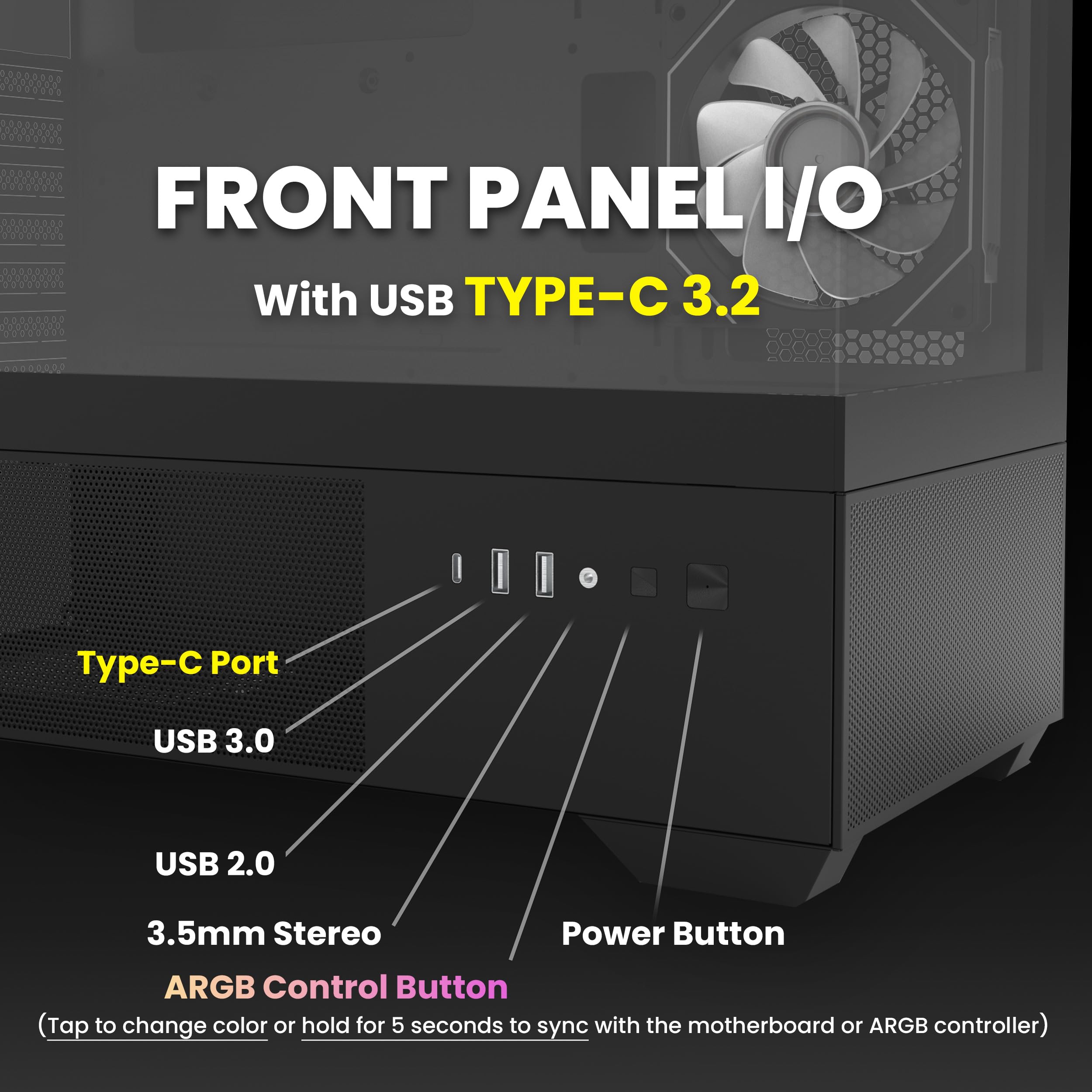 Zalman CHRONIX ATX Mid-Tower PC Case, 3 x Prism ARGB Fans Preinstalled, USB Type-C 3.2, RGB Control Button, 360mm Radiator Support, Panoramic Tempered Glass RGB Gaming PC Case, Black