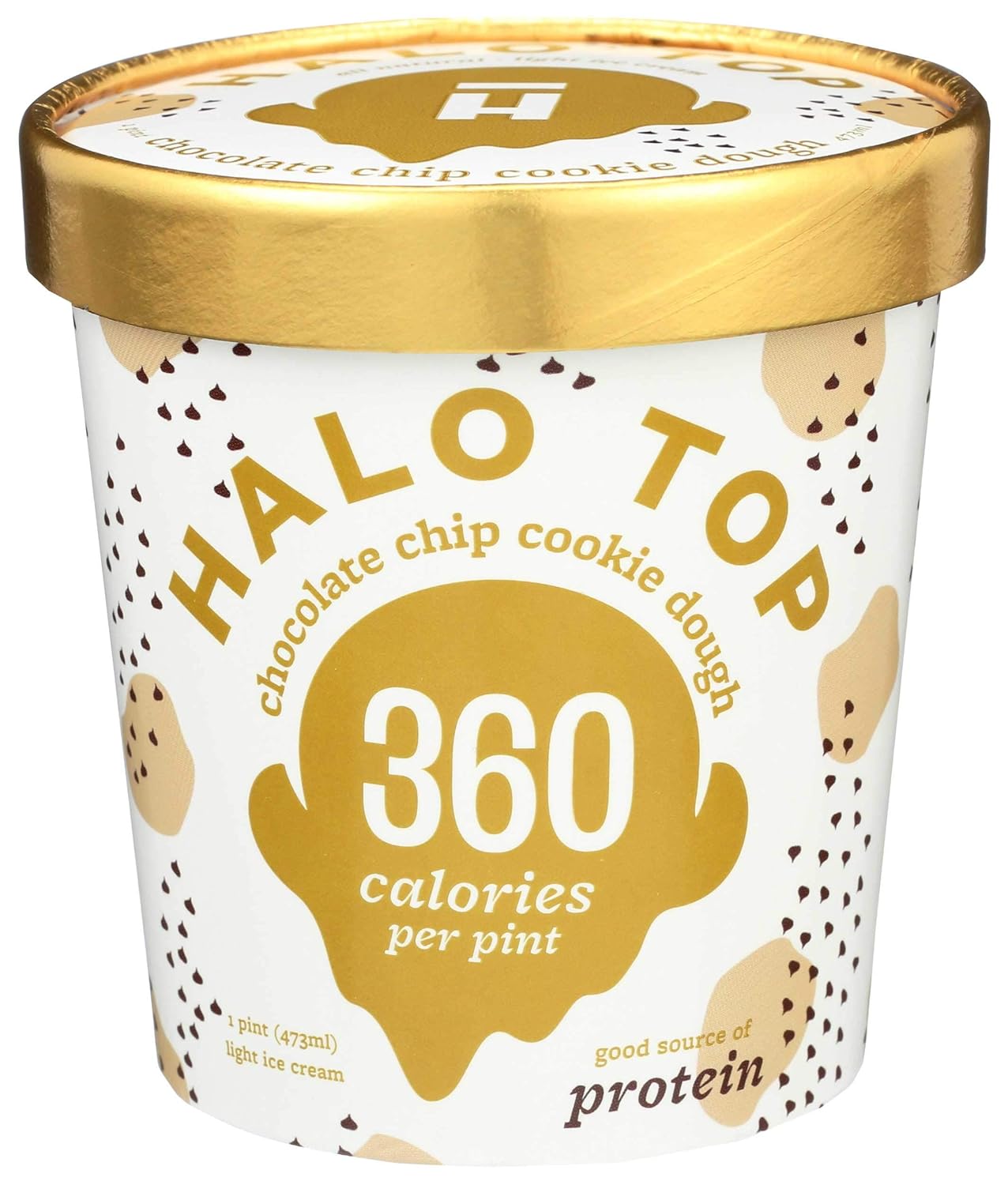 Halo Top Chocolate Chip Cookie Dough Light Ice Cream, 16 Fluid Ounce 8 per case.