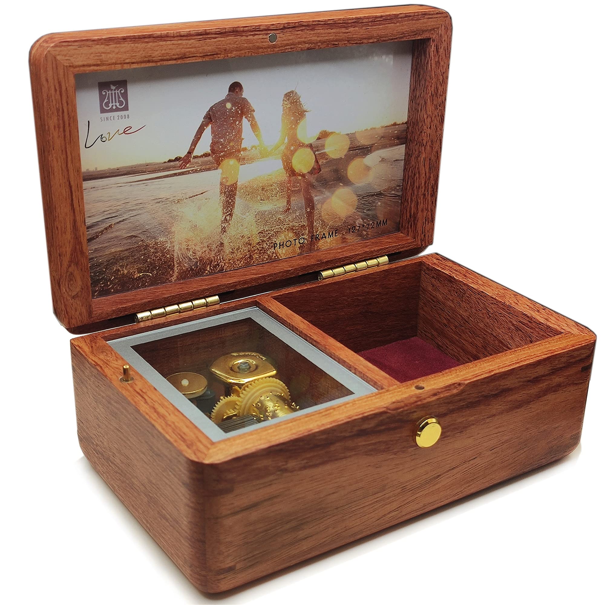 falado 18 Note Wind up Solid Wood Jewelry Music Box with Photo Frame, for Christmas/Birthday/Valentine's Day/Mother's Day，Tune of You are My Sunshine. (Rosewood)