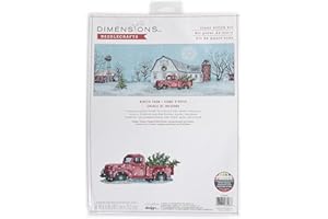 Dimensions 70-08998 Winter Farm Christmas Counted Cross Stitch Kit, 18" x 6", 14 Cnt. Blue Aida, 5pcs