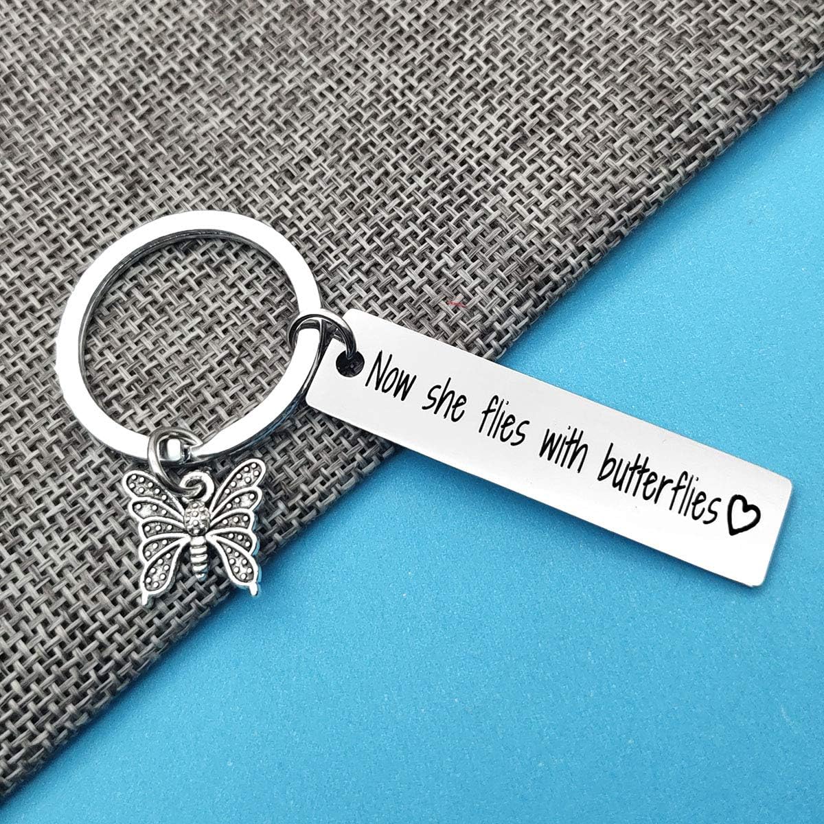Huwujiu Memorial Keyring Gift Now She Flies with Butterflies Keyring Remembrance Gift In Memory of Loved Gift Sympathy Gifts for Loss of Mother Grandmother Sister Daughter Friend - Image 3