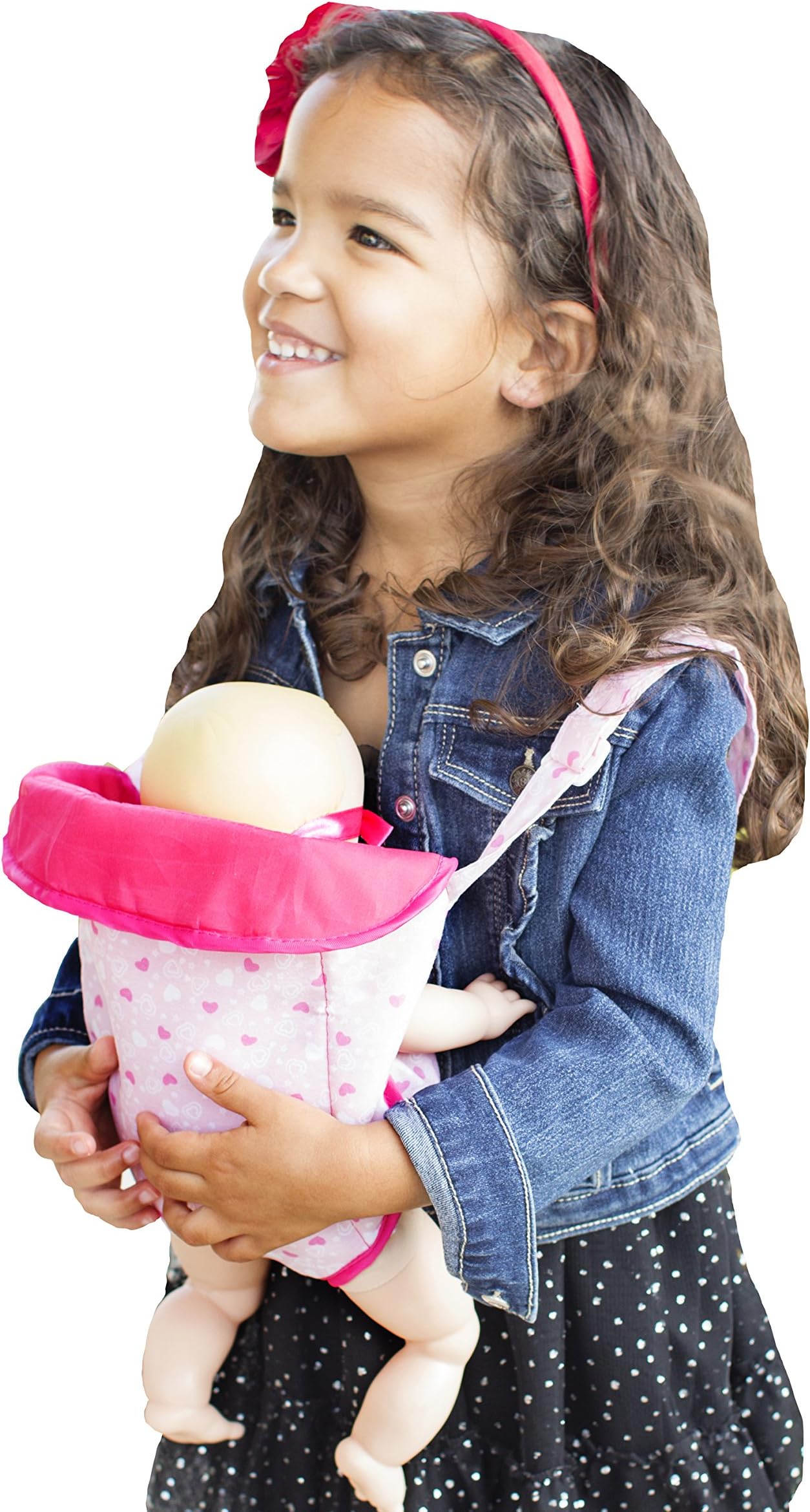 BeeBopBaby Baby Doll Carrier, Best Front Snuggle Carrier, Pink Hearts, Pretend Mommy Doll Sling, Fits Multiple Size Dolls up to 18 inches