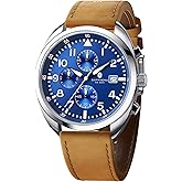 SAPPHERO Mens Watches, Men Quartz Watch 50M Waterproof, Classic Leather Strap, Fashionable and Sport Men's Chronograph Watches Arabic Numeral Dial with Second Hand Glowing Easy to Read