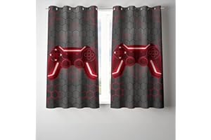 NTBED Game Console Blackout Curtains Drapes for Kids Bedroom Play Room 2 Panels Darkening Grommets Window Treatment, 42Wx63L, Red