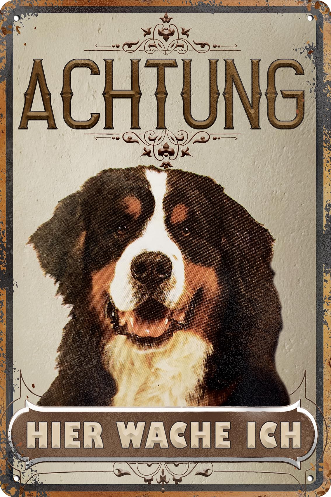 Warning Sign - Warnung - Hier wache ich! - Aluminium Dibond Sign - Weatherproof - 30 x 20 cm Caution, Warning Dog, Bernese Mountain Dog