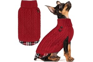 KYEESE Dog Sweater Soft Pullover Dog Sweaters for Small Dogs Girl Warm Turtleneck Small Dogs Sweater with Gingham Patchwork Stretchy Knitwear Cat Clothes Thick Pet Coat for Fall Winter Cold Weather
