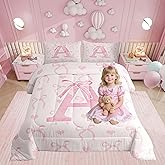 Erosebridal Initial Letter A Comforter Set Twin Size for Women Teen Girls Pink Alphabet Bedding Set Romantic Butterfly Knot Comforter Kawaii Love Hearts Bedroom Decor Warm Bowknot Duvet Quilt