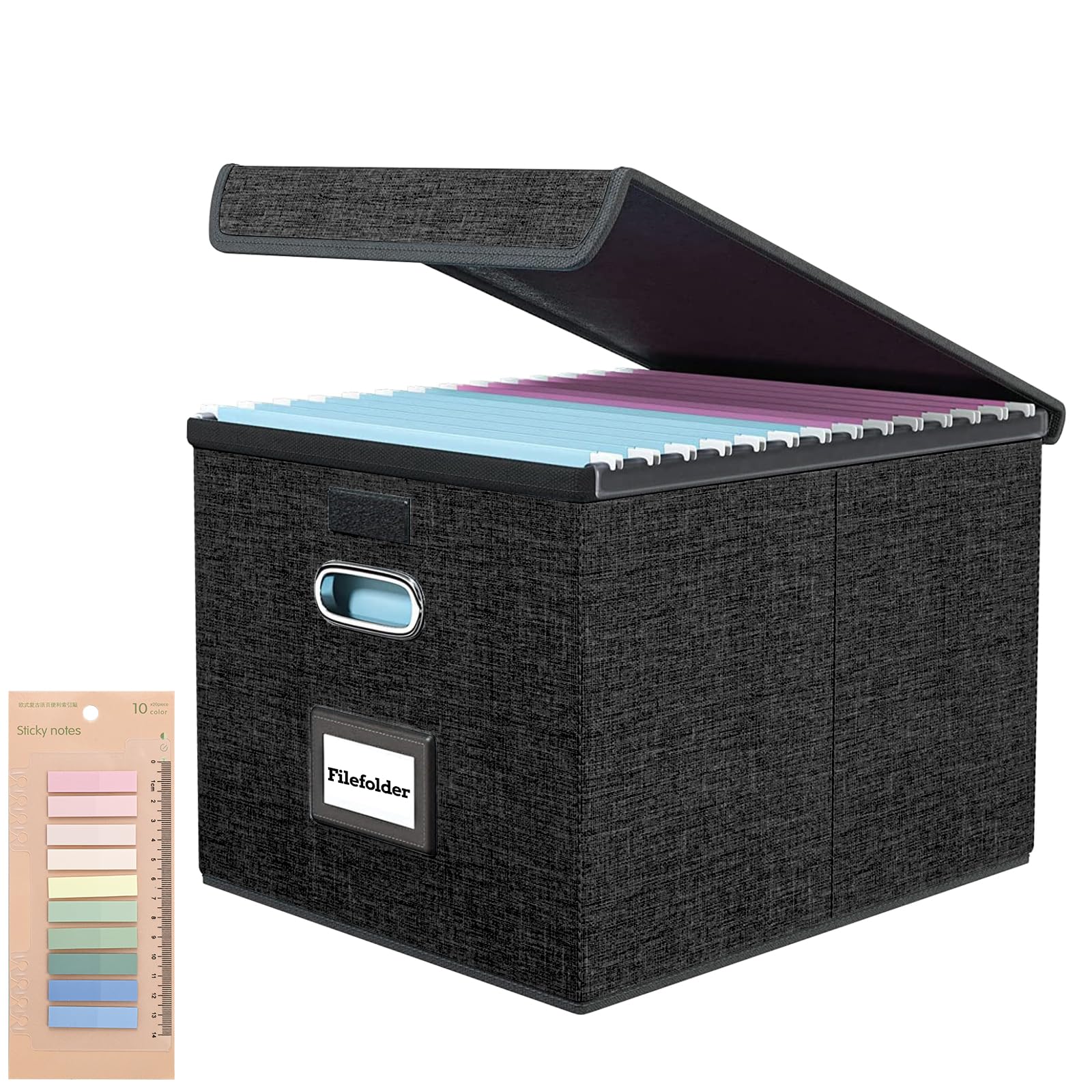 Upgraded Filing Boxes Portable Paperwork Organiser Large Capacity Multifunctional File Organiser with Lid Foldable Fabric Hanging Filing Box with Plastic Slide for Home Storage Office Filing - Black