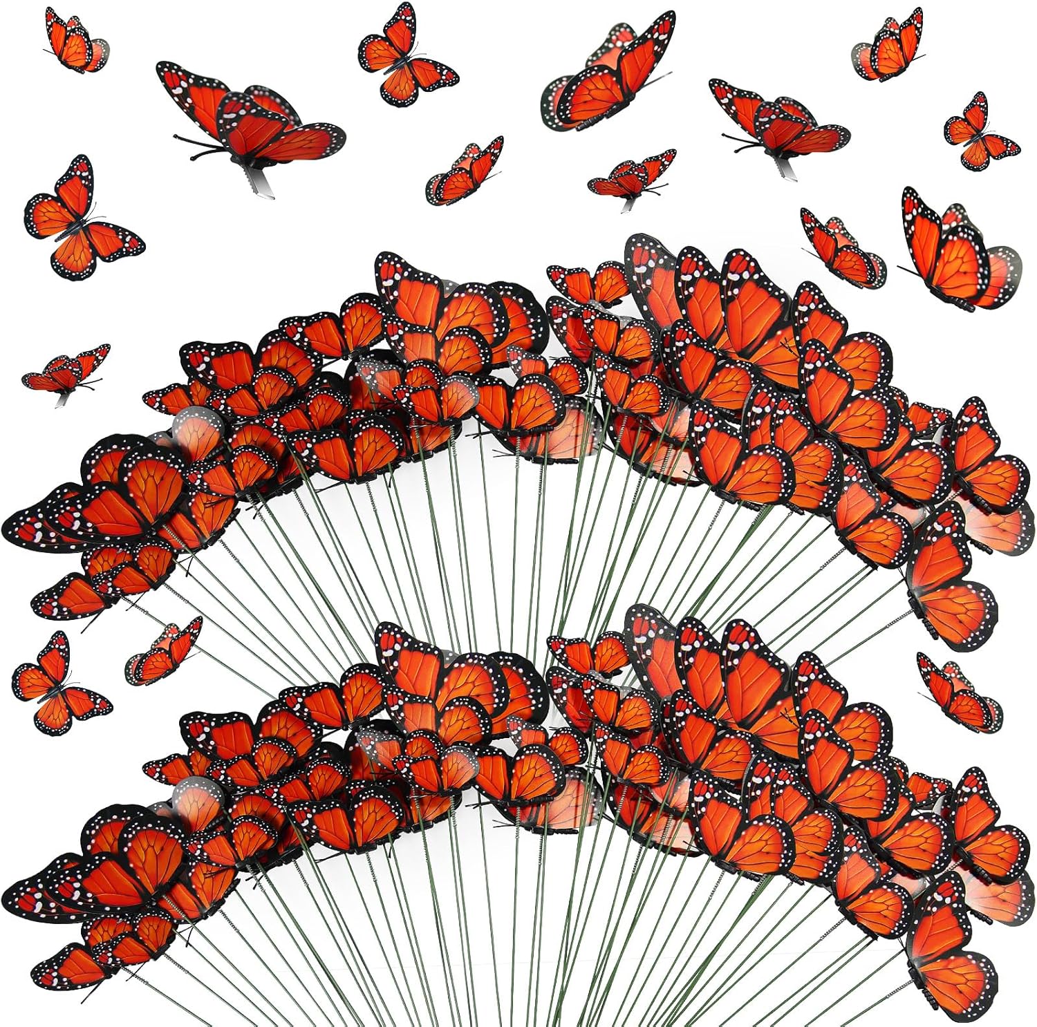 Decorative Garden Stakes - 96 Pcs Day of The Dead Monarch Butterfly Decorations Include 48 Butterfly Stakes 24 Butterfly Hair Clip and 24 Butterfly Wall Decal for Dia De Los Muertos Decor Halloween Party Supplies (96)