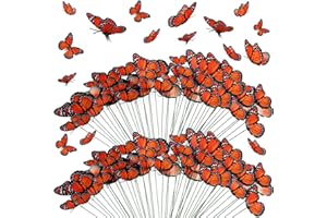 Tcevily 144 Pcs Monarch Butterfly Decorations Include 72 Butterfly Stakes 36 Butterfly Hair Clip and 36 Butterfly Wall Decal for Spring Party Supplies (144)
