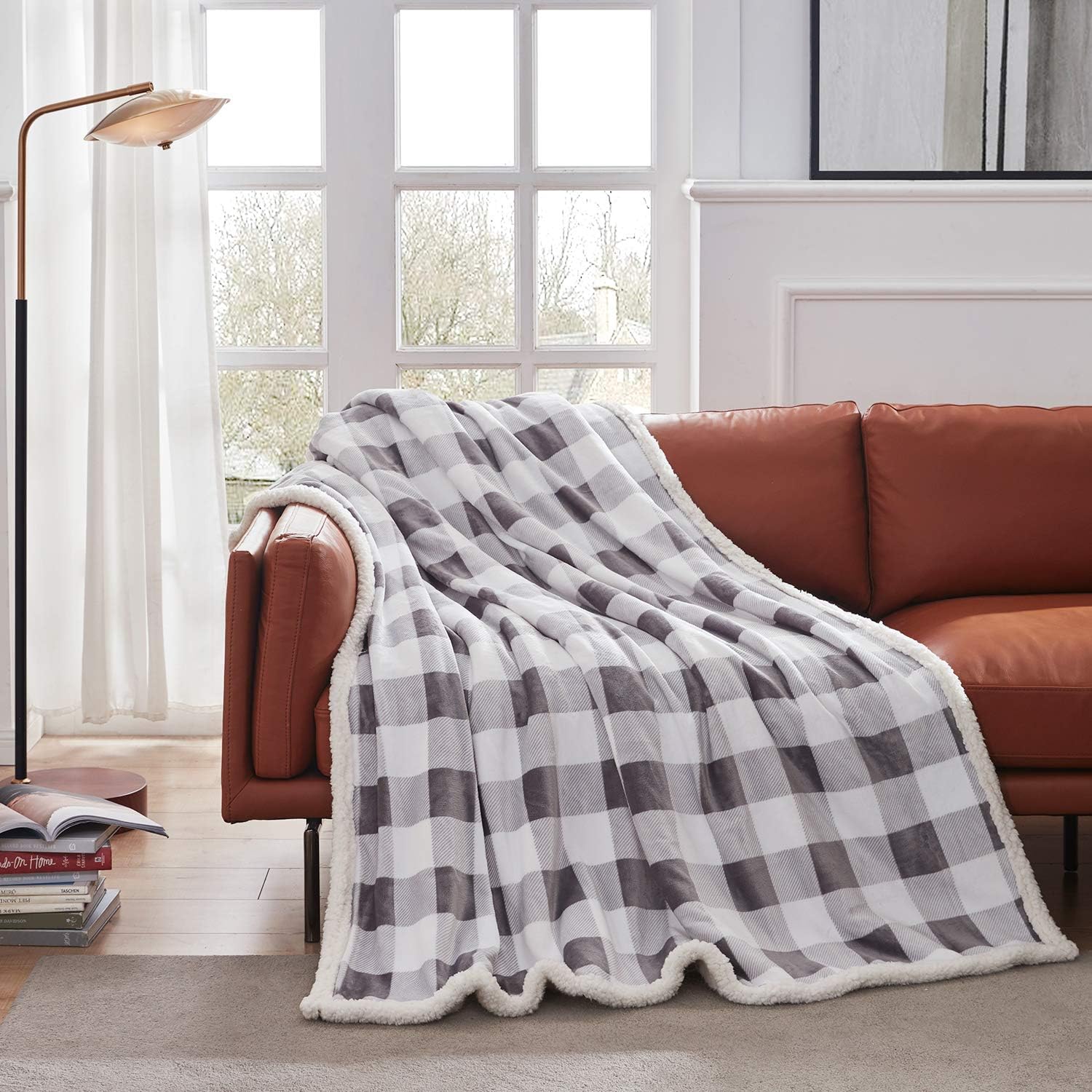 Touchat Sherpa Plaid Throw Blanket, Fuzzy Fluffy Soft Cozy Blanket, Twin Size Plush Fleece Flannel Plush Microfiber Blanket for Couch Bed Sofa (60" X 70", Plaid Grey): Home & Kitchen