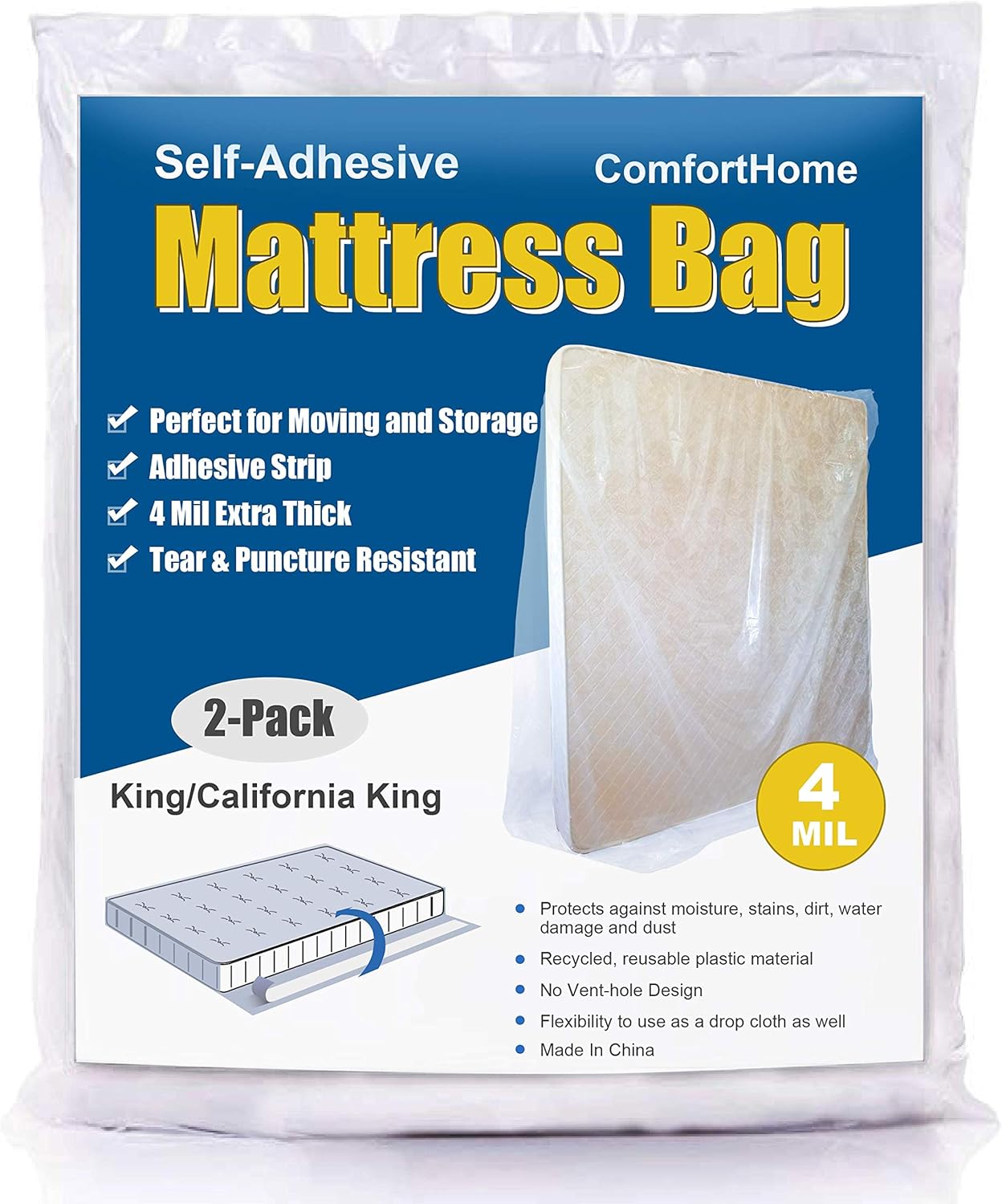 ComfortHome 4 Mil Extra Thick Sealable Mattress Bag with