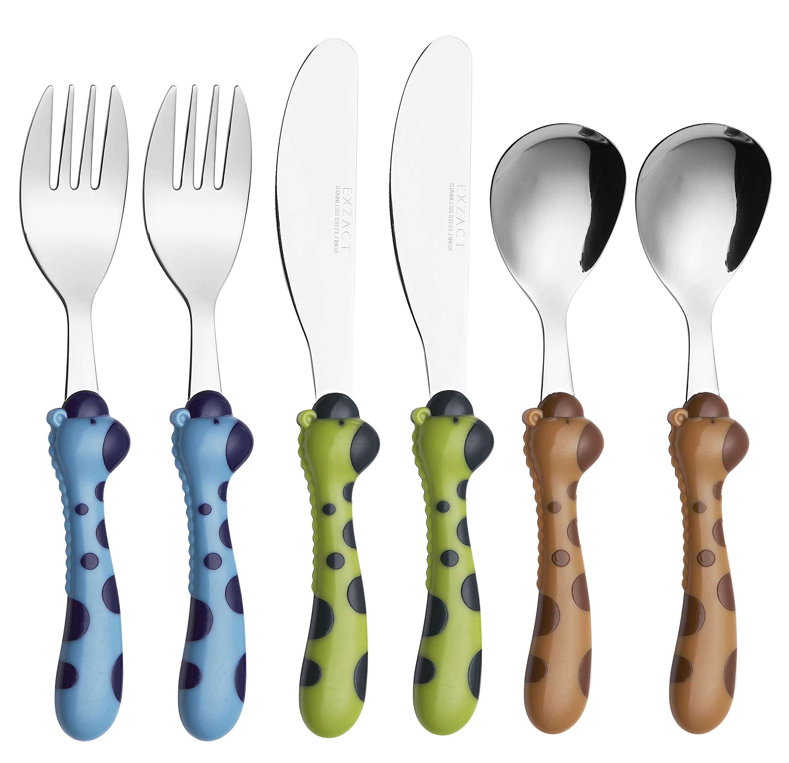 Exzact Children's Cutlery 6pcs Toddler Cutlery/Kids Flatware - Stainless Steel -BPA Free 24 Month+ - 2 x Forks, 2 x Safe Dinner Knives, 2 x Dinner Spoons