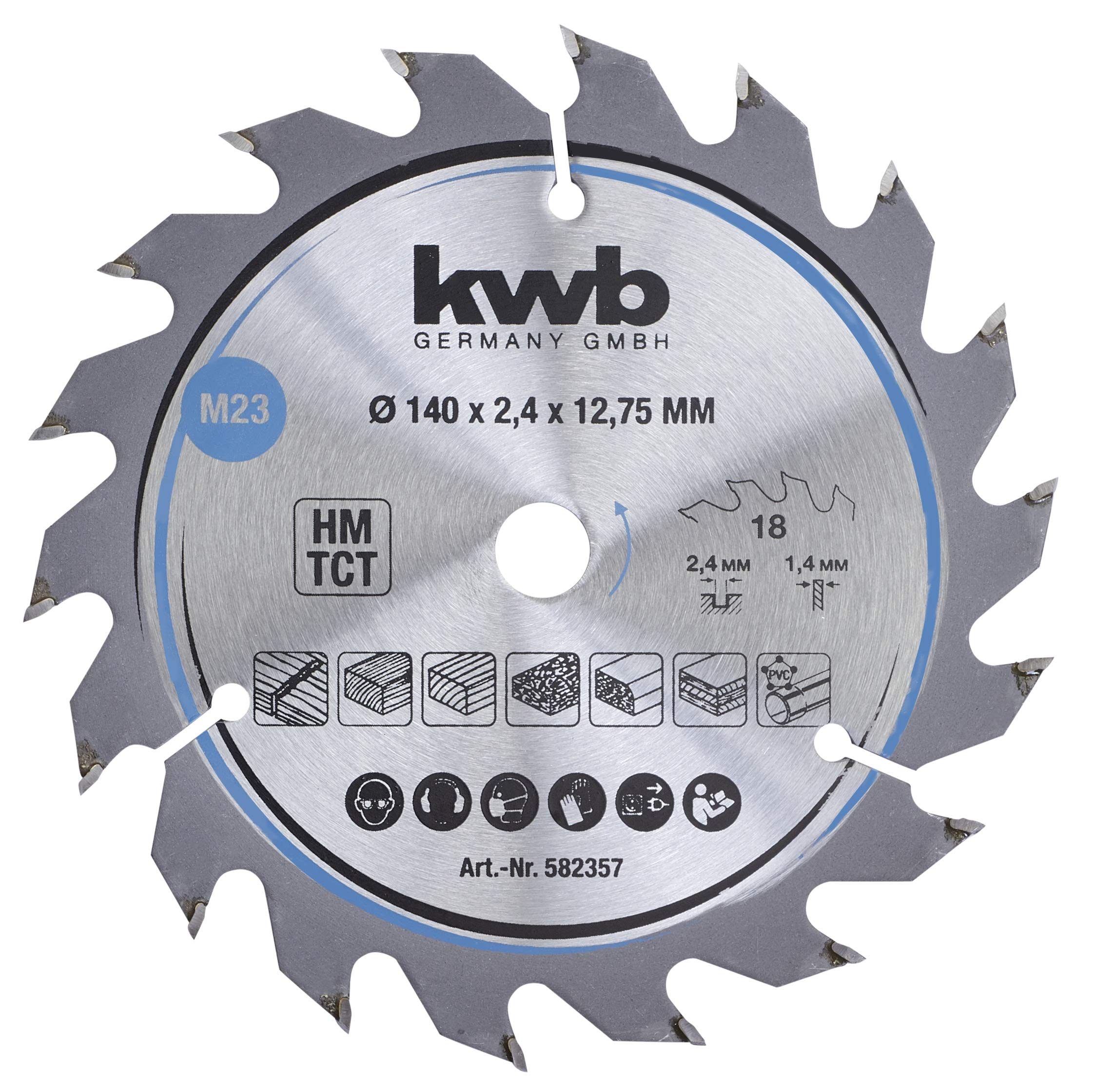 kwb chipboard Circular Saw Blade, Wood/Hardwood Saw Blade, 140 x 12, 7 mm, Clean cuts, Average Number of Teeth, 18 Teeth Z-18