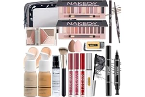 YBUETE All in One Makeup Set Kit for Women Full Kit, Makeup Gift for Women Teen Girl, Naked Eyeshadow Foundation Face Primer Brush 3 in 1 Palette Lip Gloss, Eyebrow Soap Mascara Eyeliner cosmetic bag