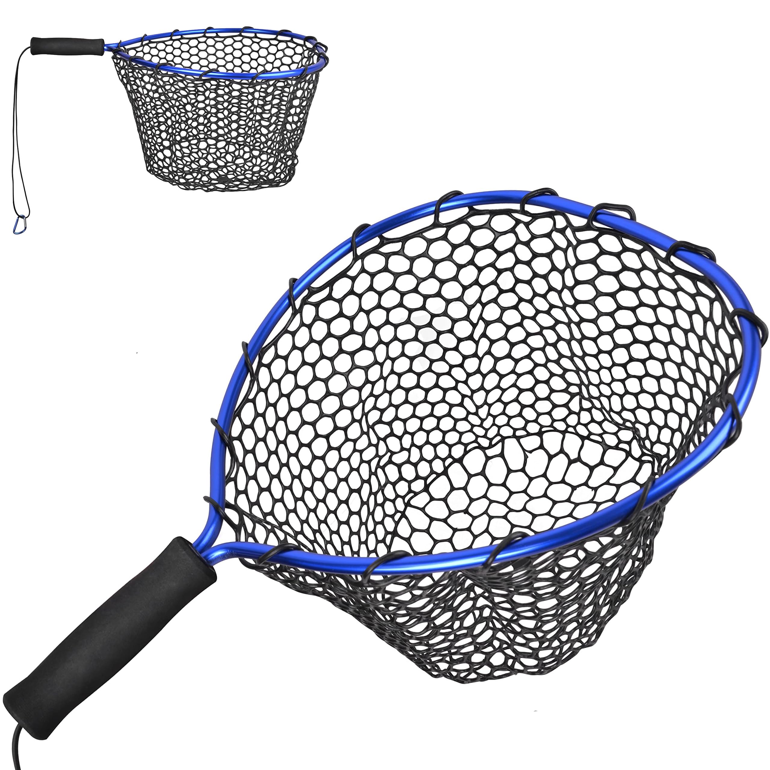 Fly Fishing Landing Net Rubber Floating Fish Net with EVA Handle Fishing Accessories Tool for Salmon, Catfish, Trout, Carp, Bass, Kayak Fishing