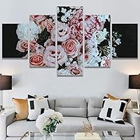 SIGNWIN 5 Panel Canvas Wall Art Pink Petals for Home Decorations Ready to Hang - 60