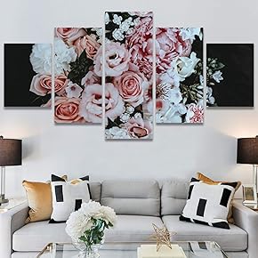 SIGNWIN 5 Panel Canvas Wall Art Pink Petals...