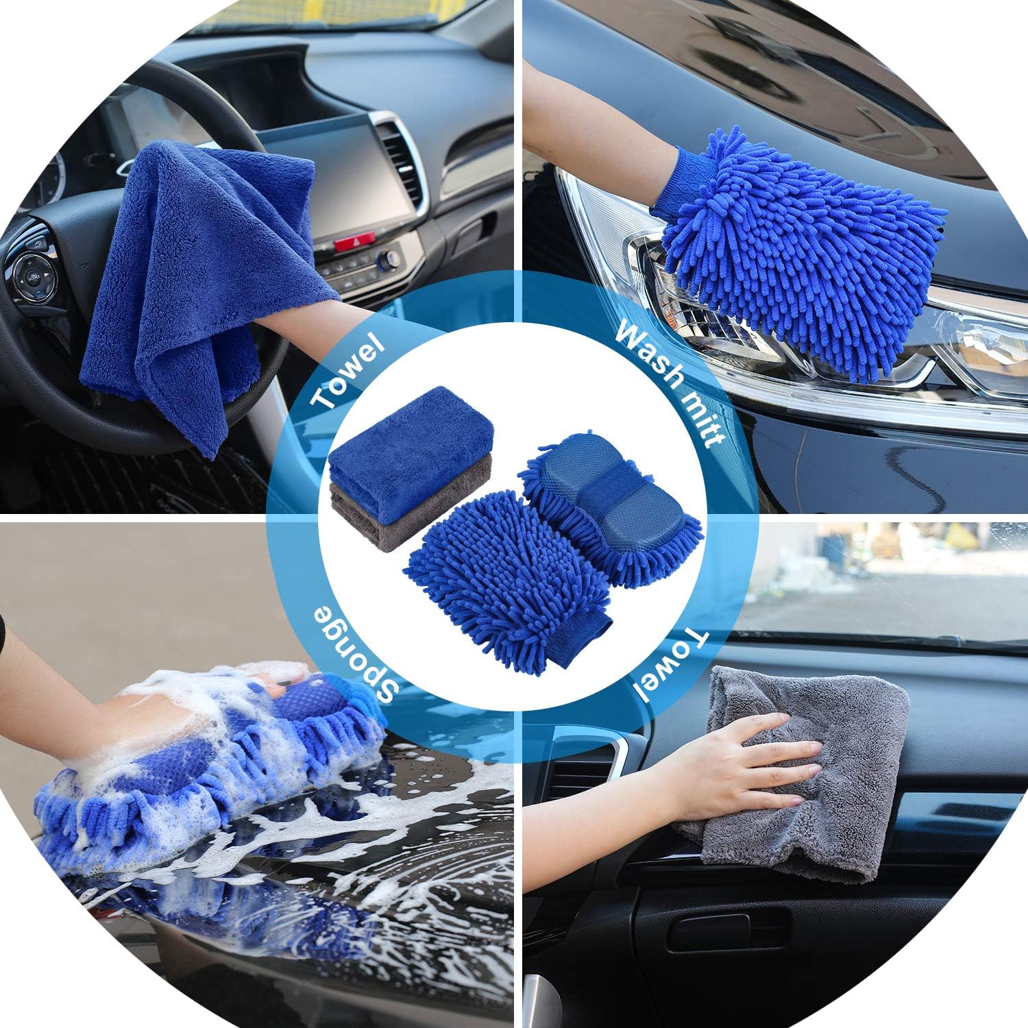 AUTODECO 22Pcs Car Wash Cleaning Tools Kit Car Detailing Set with Blue Canvas Bag Collapsible Bucket Wash Mitt Sponge Towels Tire Brush Window Scraper Duster Complete Interior Car Care Kit: Automotive