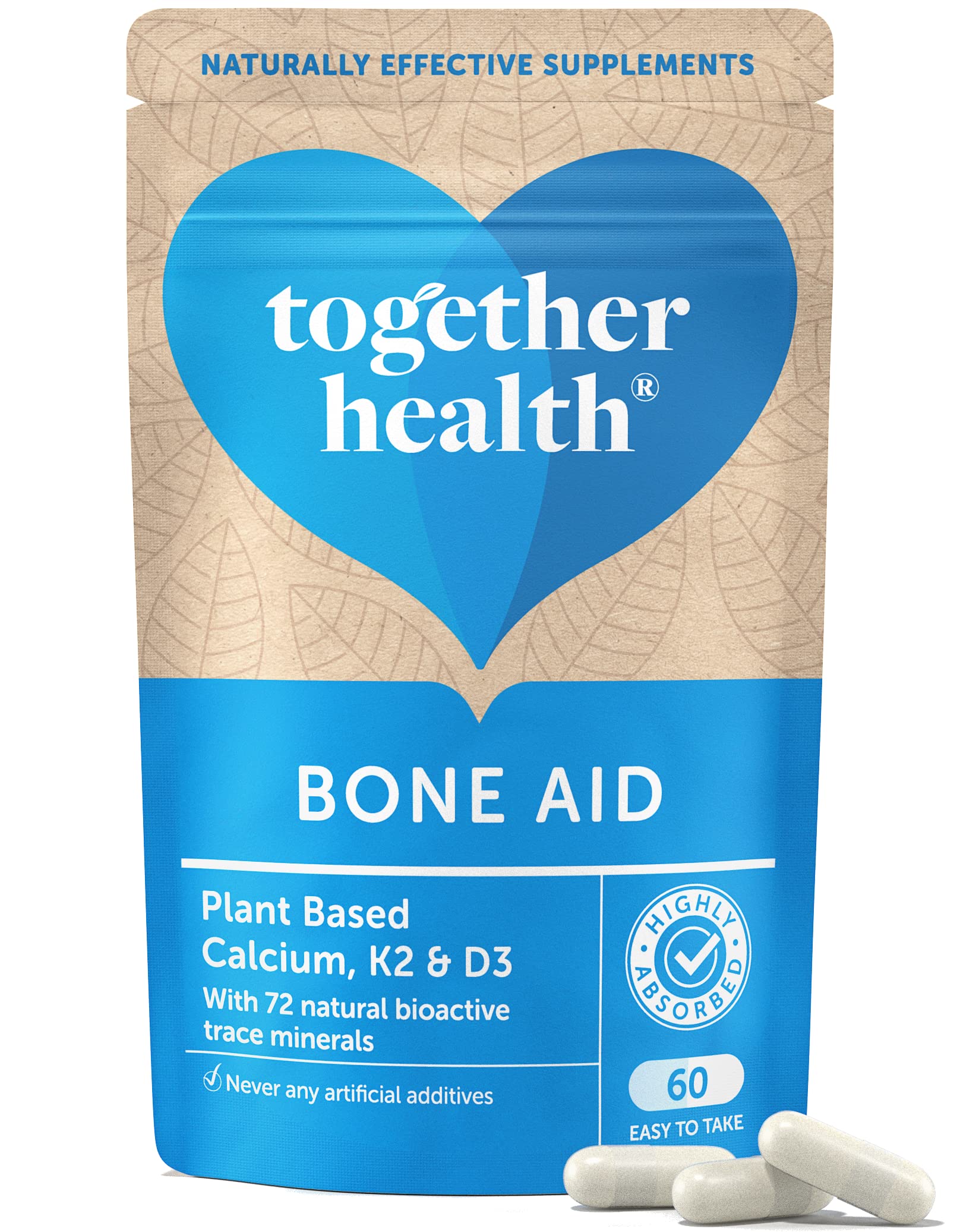Together Health Bone Aid – Plant-Based Calcium & Vitamins K2 & D3 – Vegan Friendly – Made in The UK – 60 Vegecaps