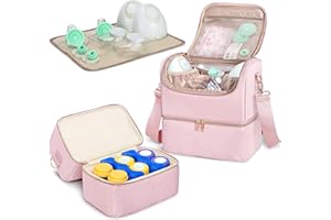 Fasrom Breast Pump Bag with Cooler Compartment Compatible with Momcozy, Medela and Willow Hands Free Pump, Pumping Tote with Waterproof Mat, Pink