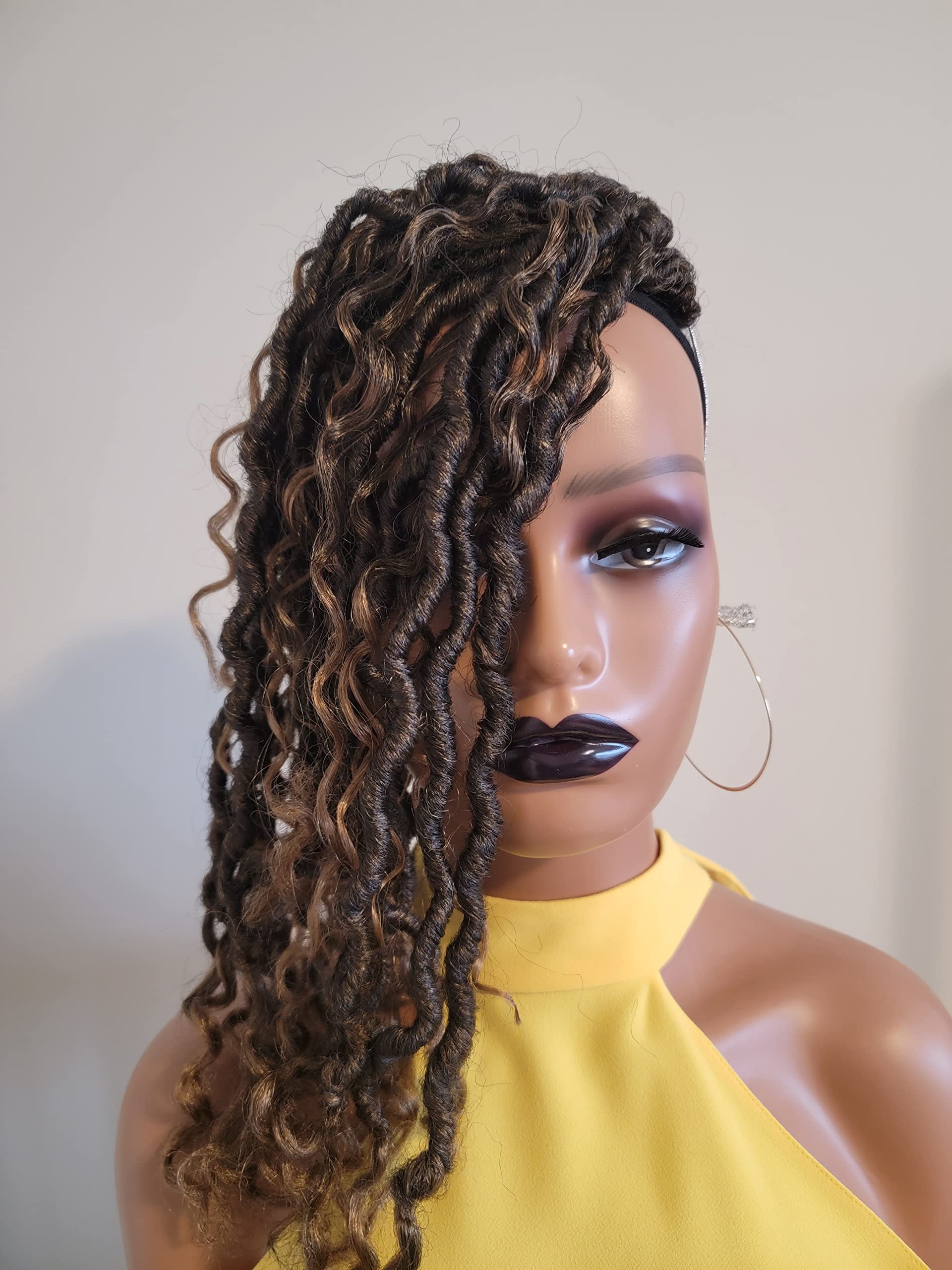 Photo 1 of 1 Pack Black Textures 22 Inch Goddess Faux Locs Crochet Hair Curly River locs Twist Braids Dreadlocks (1B/30, 22 Inches)