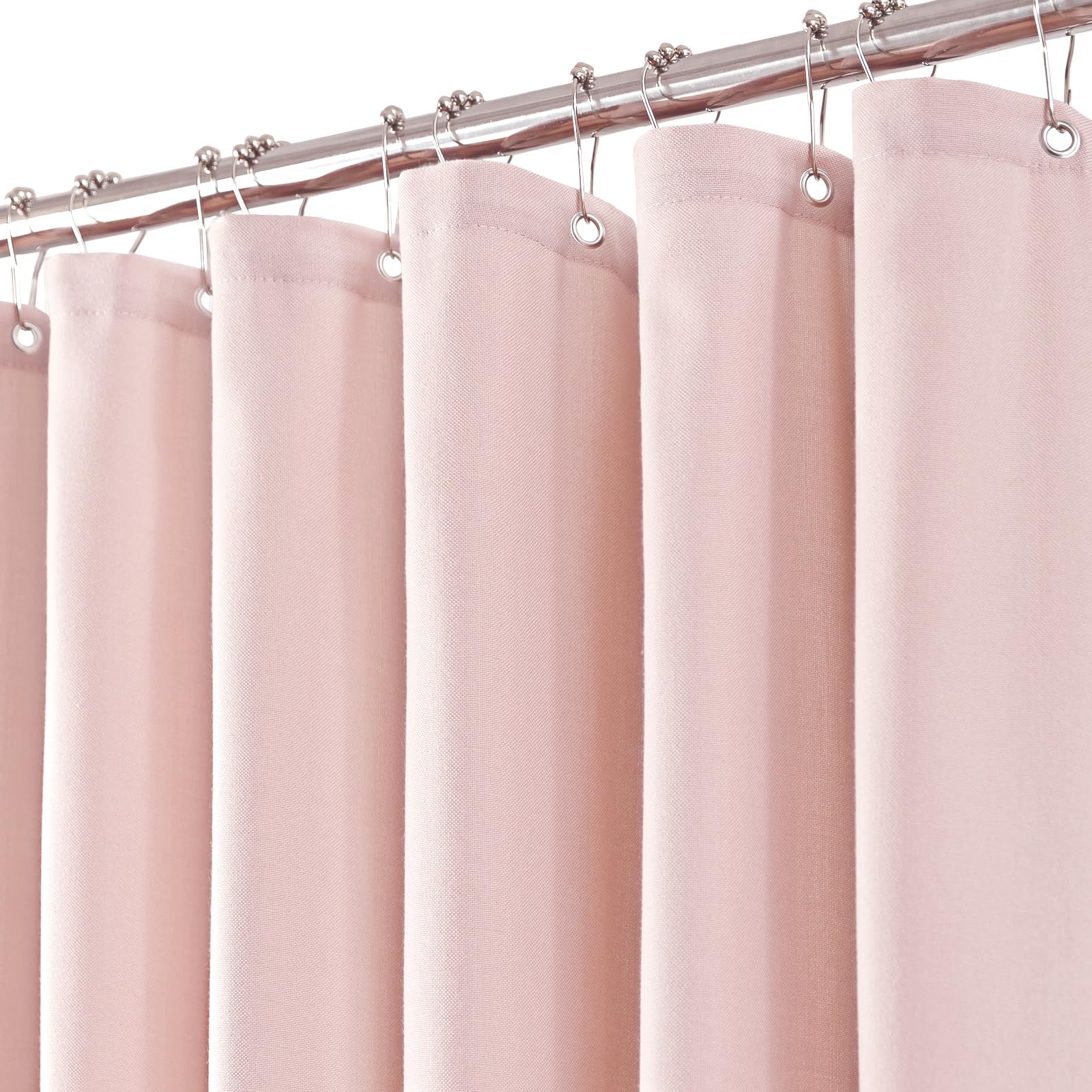 96 Inch Long Pink Linen Shower Curtain Set, Extra Long Heavy Duty Fabric Shower Curtains for Bathroom, Luxury Hotel Spa Quality Thick Cloth Shower Curtain with 12 Plastic Hooks, 72x96, Blush Pink