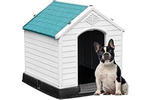 YITAHOME Plastic Dog House, Waterproof Indoor Outdoor Doghouse for Large or Small Dog, with Air Vents and Elevated Floor, Easy Assemble and Clean