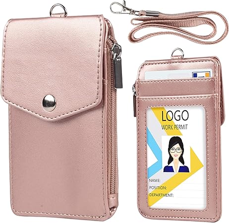 Amazon Amazon限定ブランド Teskyer カードホルダー 五つポケット 小銭入れ コインケース ファスナー ネックストラップ Idカードホルダー パスケース 高級感 Puレザー ネームホルダー 社員証 定期入れ 縦型 ローズゴールド 名札 ホルダー 文房具 オフィス用品