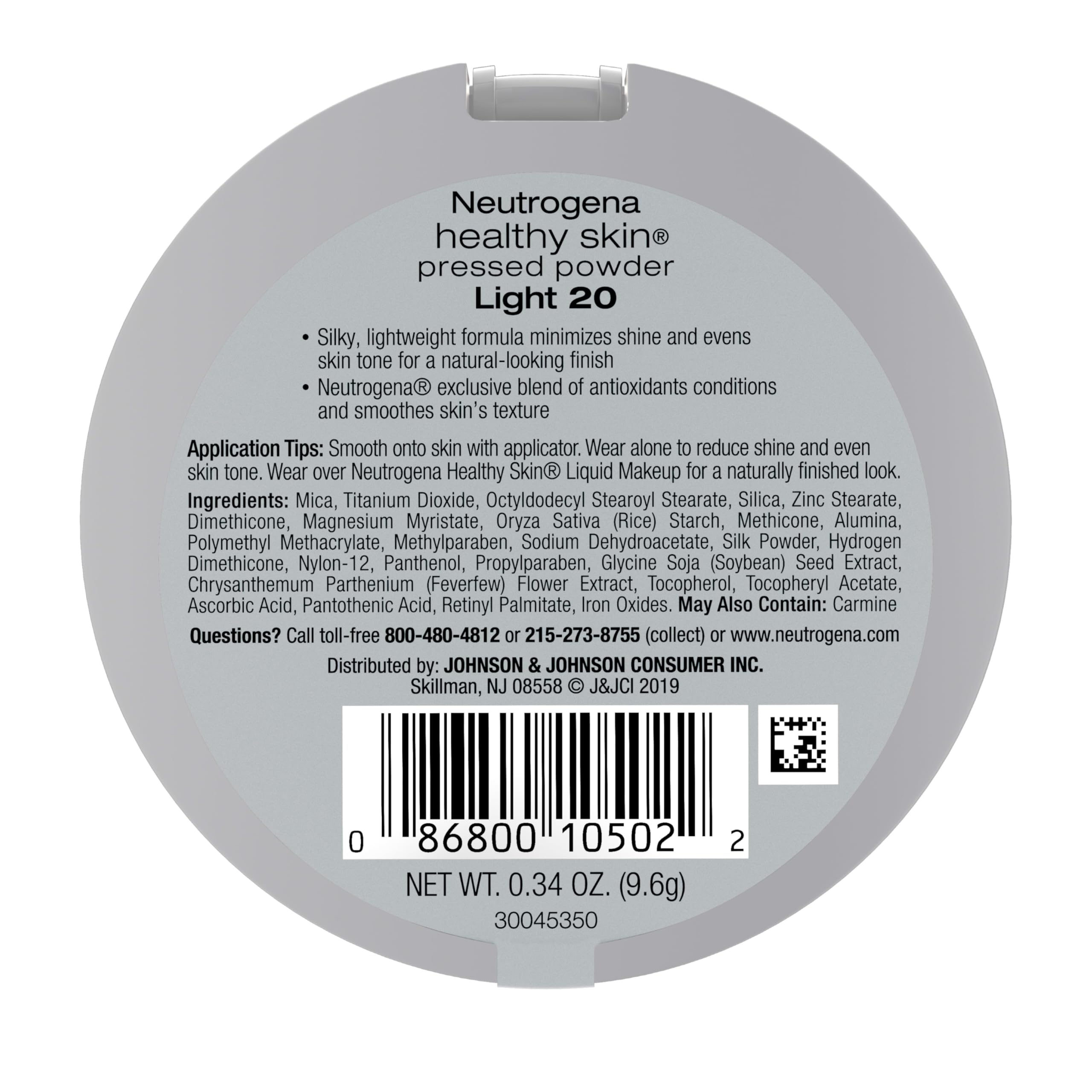 Neutrogena Healthy Skin Pressed Makeup Powder Compact with Antioxidants & Pro Vitamin B5, Evens Tone, Minimizes Shine & Conditions, Light 20,.34 oz