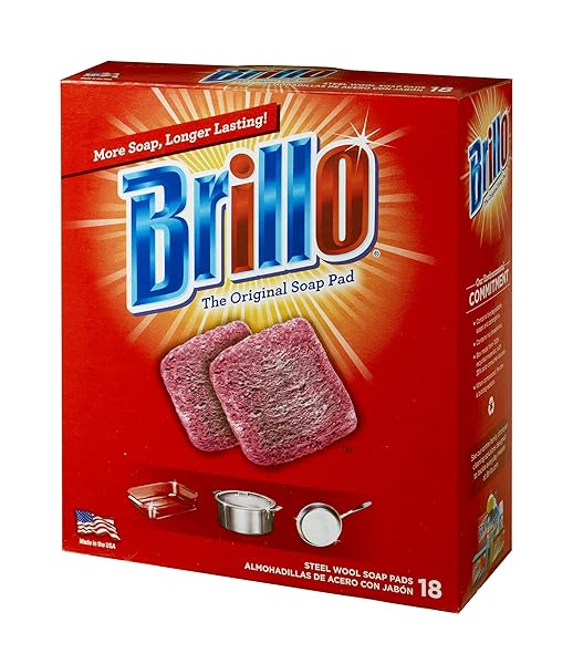 BRILLO STEEL WOOL SOAP PADS, LONG LASTING, ORIGINAL SCENT CLEANING, 18 COUNT (ORIGINAL, 18 COUNT (PACK OF 1))