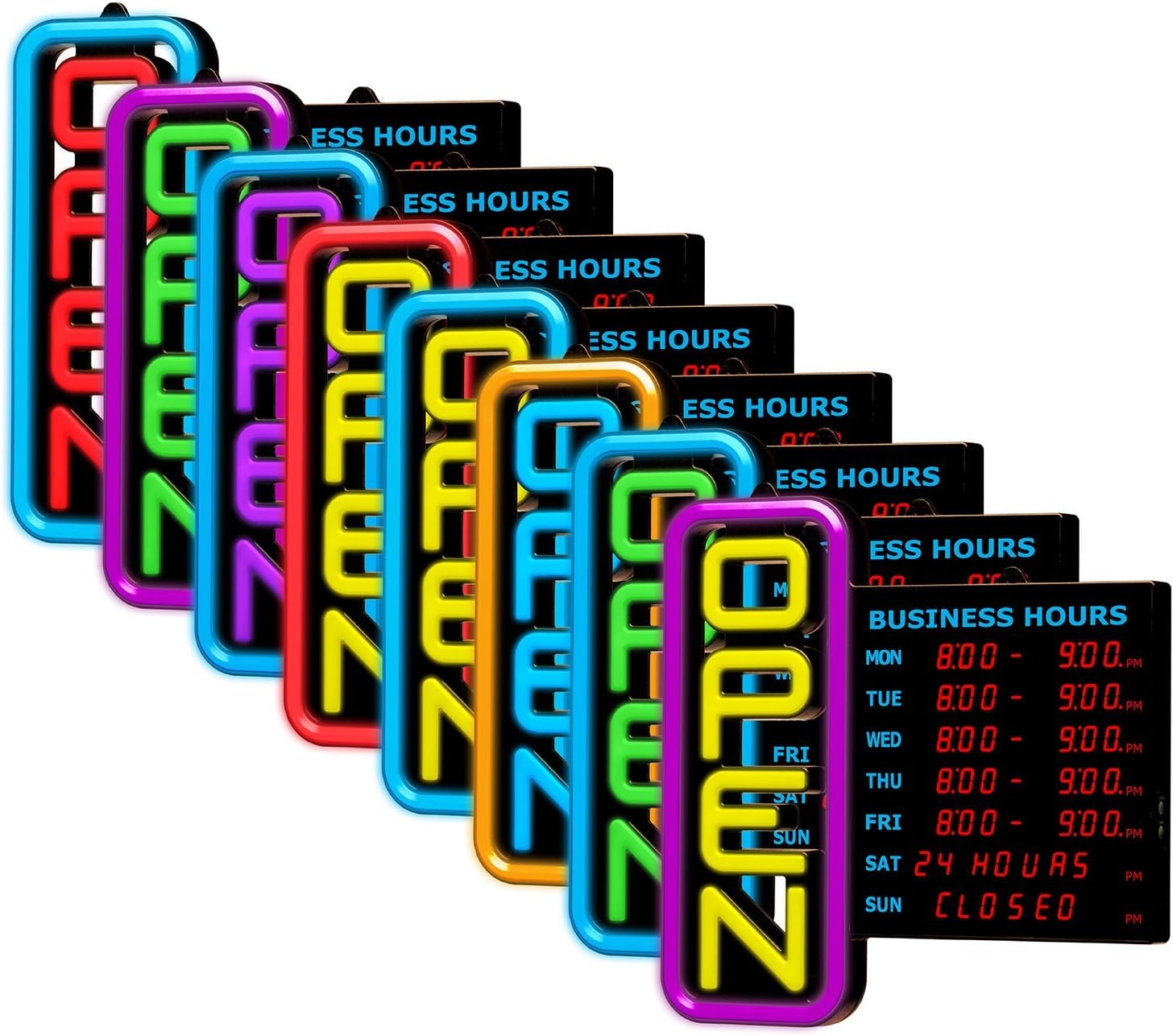 Green Light Innovations LED Spectrum Vertical Business Hours Open Sign-18" x 18"