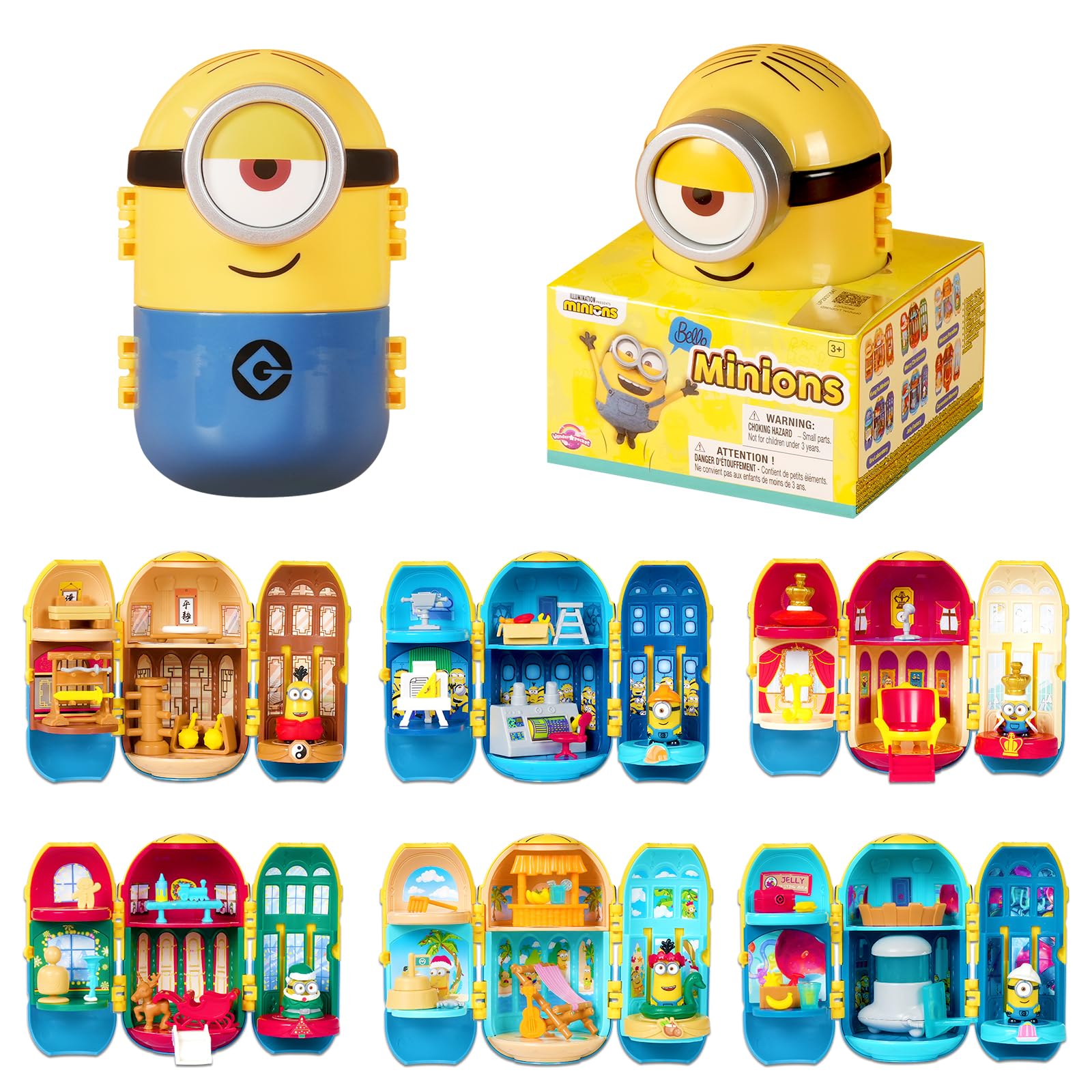 Photo 1 of Minions Blind Box Figures Toys, Surprising Party Series, Mini Figure Scene Set for Home Decor Desk Accessories, Delicate Ornament with Stickers for Adults & Kids Age 3+, Single Box