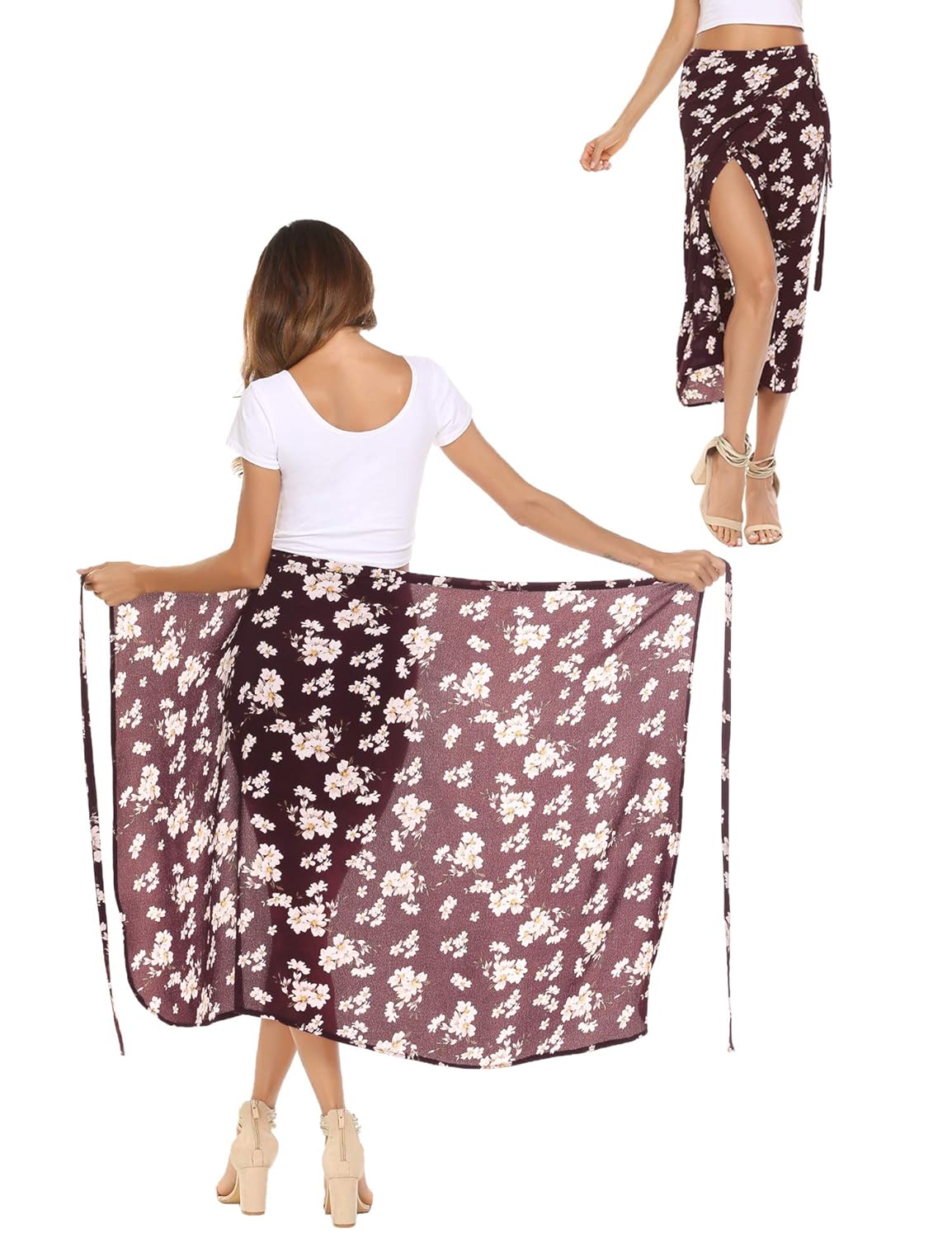 Buy Tinkwell Womens Boho Floral Printed Beach Wrap Cover Up Skirt, Red, XXLarge at Amazon.in
