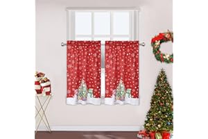 ROYGROW Christmas Kitchen Curtain Cafe Curtain 36 Inch Tier Curtains Window Treatment Rod Pocket for Home Decor 2 Panels for Bathroom, Living Room Christmas Decoration