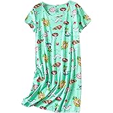 PNAEONG Women's Cotton Nightgown Sleepwear Short Sleeves Shirt Casual Print Sleepdress