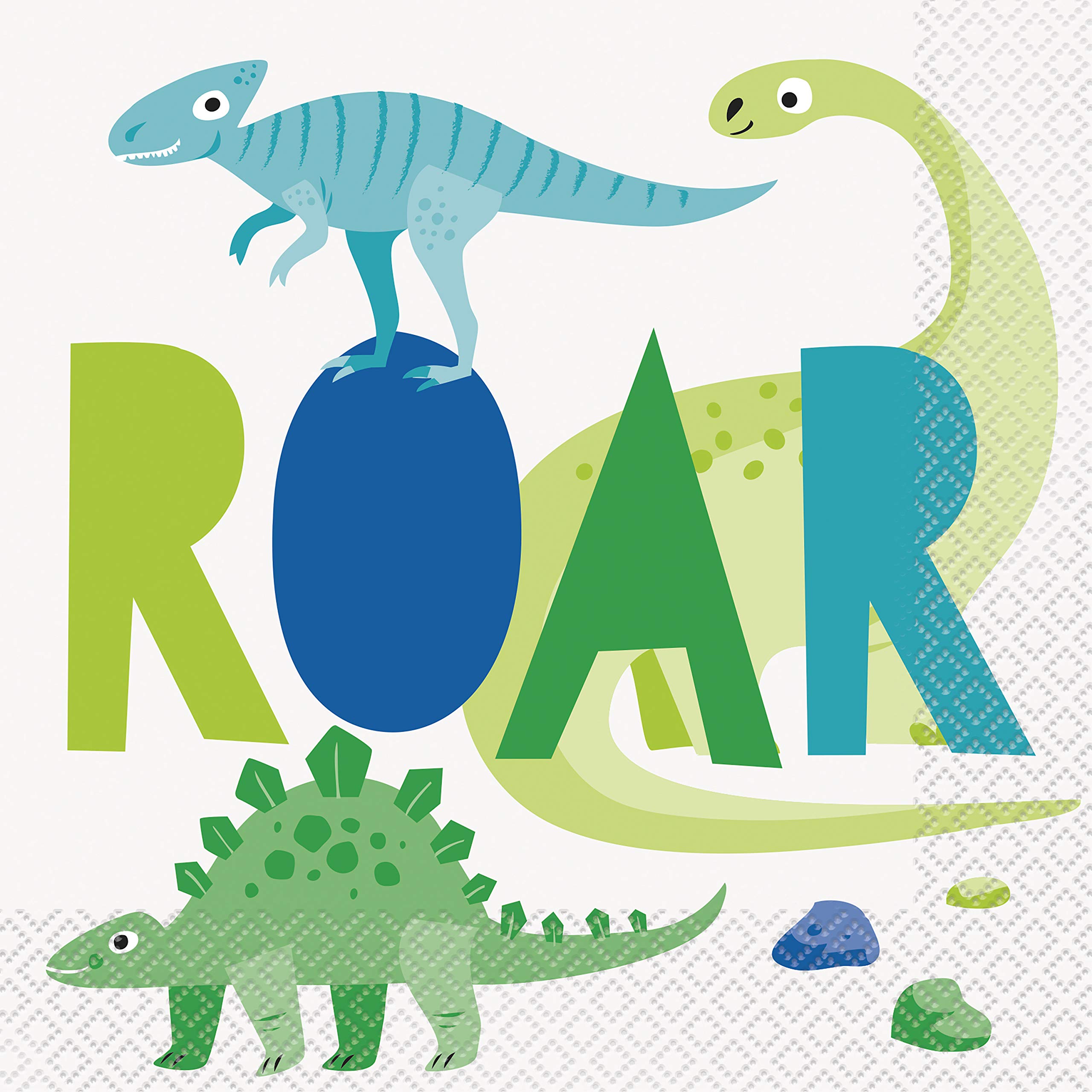 Roaring Fun Blue & Green Dinosaur Luncheon Napkins (16cm) - Vibrant & Unique Design - Perfect for Kids' Parties - 16ct