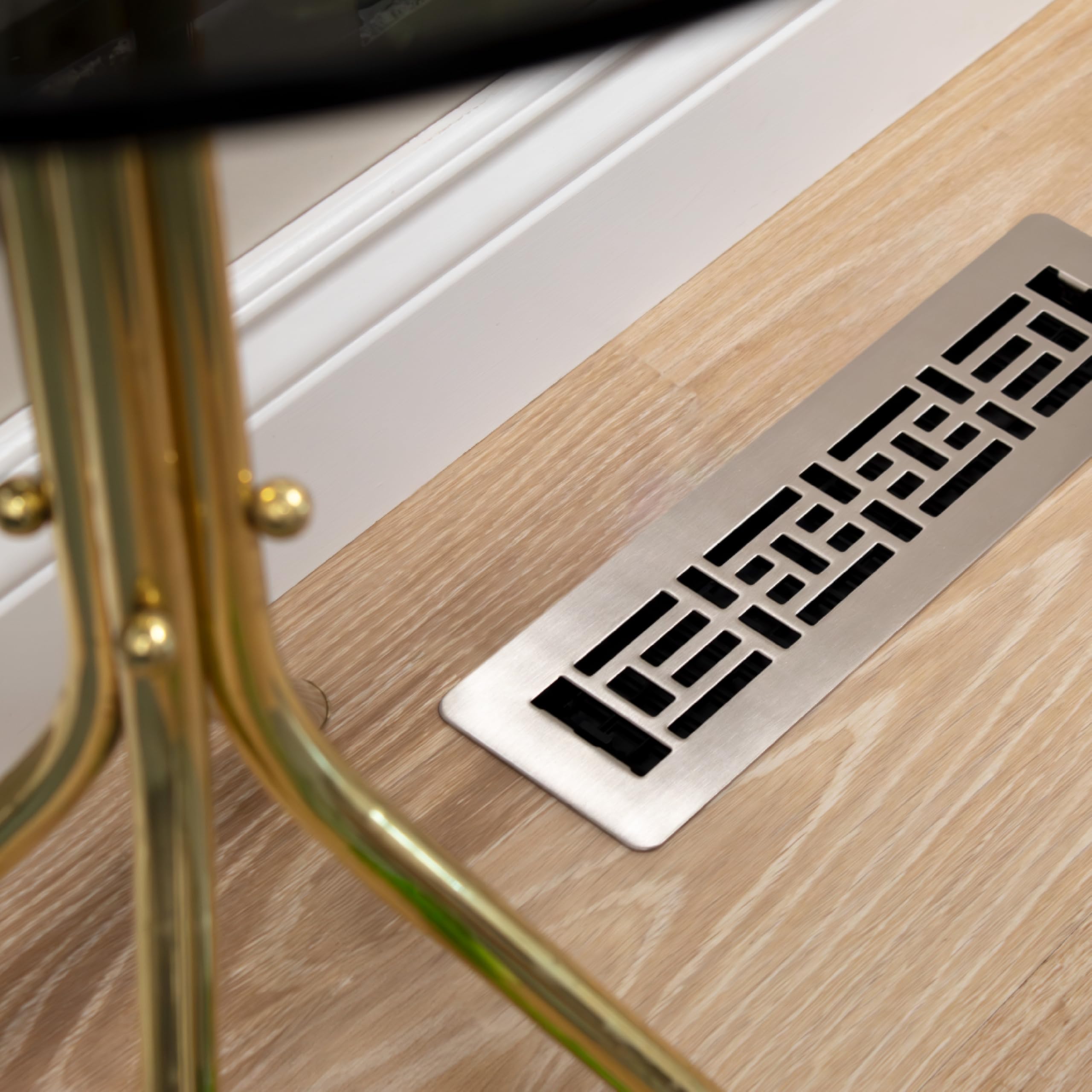 Condition photo showing New/Like New for decor grates lajh212-nkl oriental *new* low profile floor register, 2x12 inches, brushed nickel