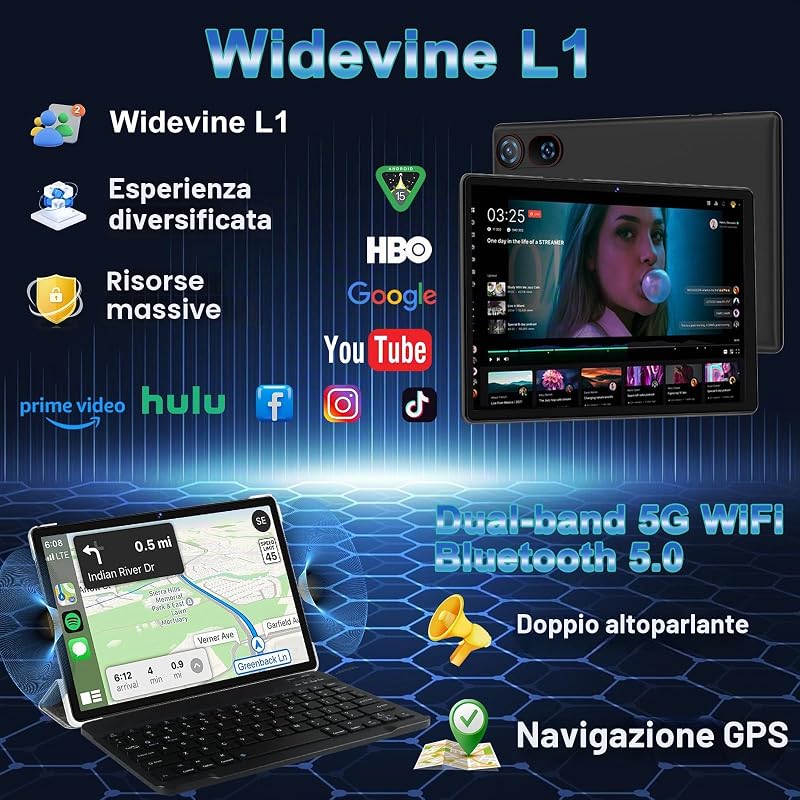 Tablet 10 Pollici Android 15 con 30 GB RAM+2TB ROM Espansione, Widevine L1