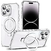 JQRZAOAK for iPhone 14 Pro Max Case with Magnetic Stand [Compatible with Mag-Safe] [Military Drop Tested] Slim 14 Pro Max Phone Case with Good Grip Curly Wave Edge for Women Men 6.7'', Clear