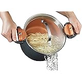 Gotham Steel 5 Quart Multipurpose Pasta Pot with Strainer Lid & Twist and Lock Handles, Nonstick Copper Surface Makes for Eff
