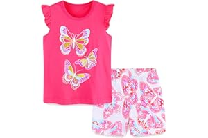 HILEELANG Toddler Girl Summer Easter Outfit Cotton Tops Tees Shorts Clothing Sets