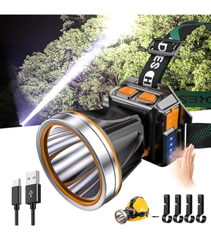 Super Bright Coon Hunting Headlamp, High Lumen LED Headlight With Battery Level Display, Waterproof Rechargeable Spotlight, Hands-Free 2 Light Modes For Hunting & Outdoor Activities (Yellow Light - View #12