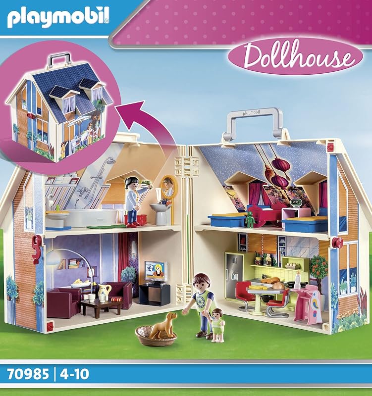 Dollhouse 70985 Casa Muñecas Maletín con Mango Plegable, Juguetes para niños a Partir de 4 años