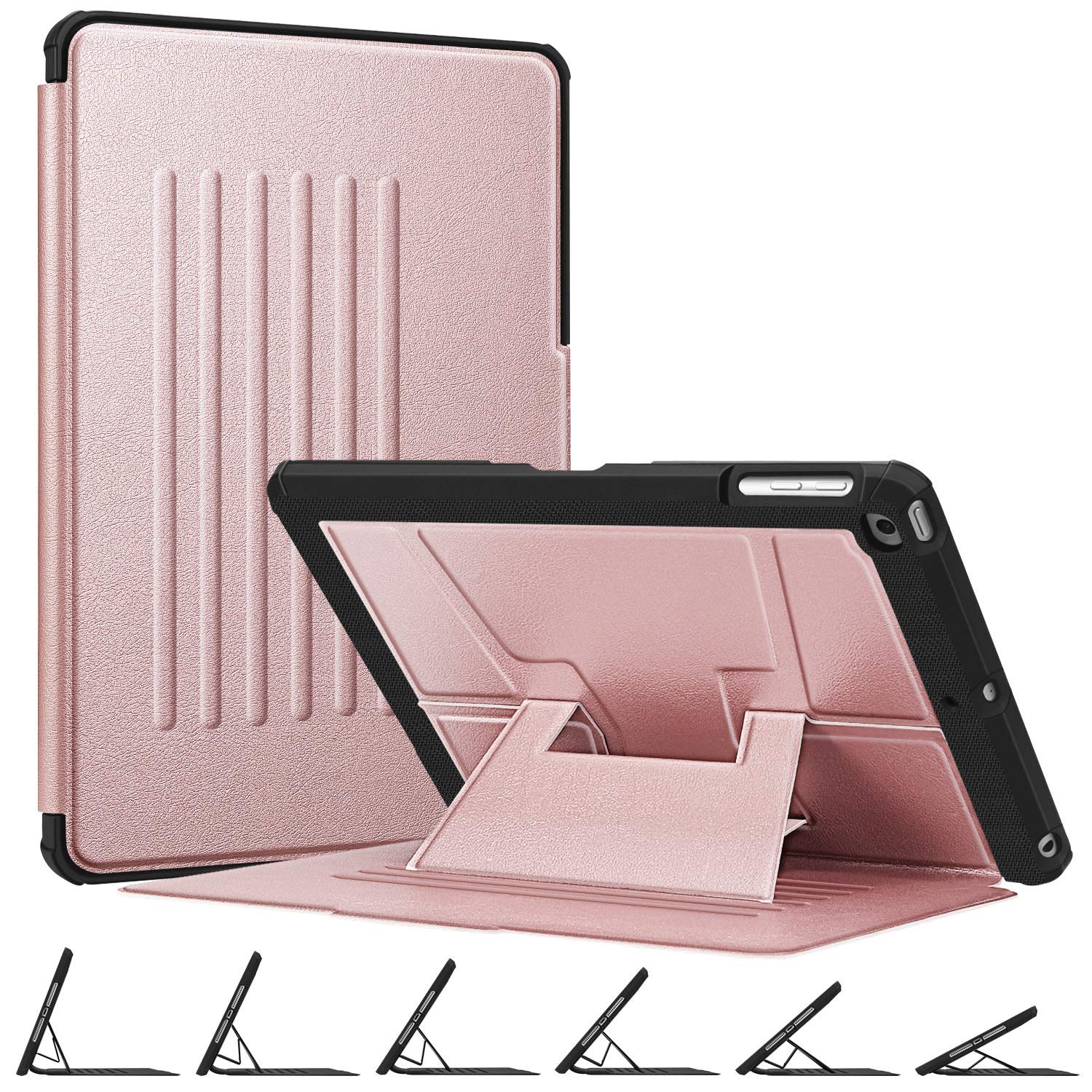 Fintie Magnetic Stand Case for iPad 6th / 5th Generation (2018/2017), iPad Air 2 / Air 1 (9.7 Inch) - [Multiple Secure Angles] Shockproof Rugged Soft TPU Back Cover, Auto Wake/Sleep, Rose Gold