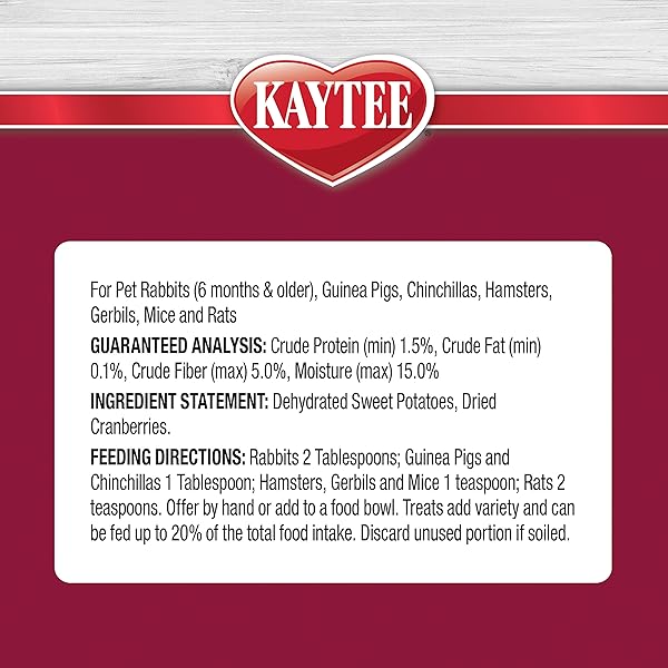 KAYTEE NATURAL SNACK WITH SUPERFOODS FOR PET GUINEA PIGS, RABBITS, HAMSTERS, AND OTHER SMALL ANIMALS, SWEET POTATO & CRANBERRY, 3 OUNCES